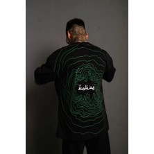 ModaSize Erkek Bisiklet Yakalı Sırt Baskılı Oversize T-Shirt - Siyah