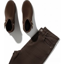 Ne&Ve Shoes Kahve Kadife Antik Toka Aksesuarlı Kadın Içten Fermuarlı Bot