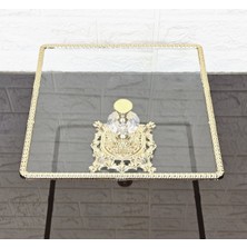 Atabey Home Cam Büyük Kare Servis Tabağı-Sunumluk-Söz Tepsisi-Sunum Tepsisi-Döküm Gold Çerçeve 27CM