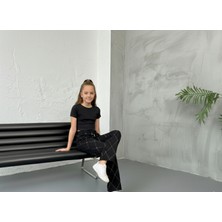 Cubbux Kız Çocuk&genç  Taşlı Pantolon Wide Leg Bol Paça Kumaş Beli Lastikli
