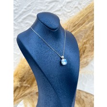 Livora Jewelry 925 Ayar Gümüş Baget Mistik Topaz Taşlı Özel Tasarım Kadın Kolye
