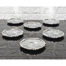 Atabey Home Metal 6'lı Çay Tabağı & Döküm Gül Çerçeveli Gümüş-Gümüş 5.5 cm Iç Bardak Çapı - 12 cm Genel Çap