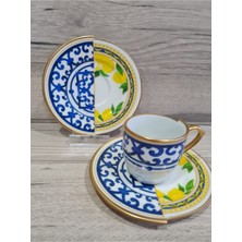 Konyax Türk Kahve Seti 6 Kişilik Çift Desenli Lemone