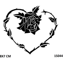 Airbrush Tattoo Kalp ve Zarif Gül Stencil Süsleme ve Boyama Kalıbı