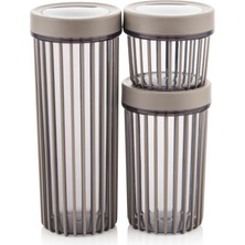 Hepta Collection 3'lü Çevir Aç Kapak Kavanoz Plastik Saklama Kabı Seti, Büyük, Orta, Küçük, 3 Boy (Bej)