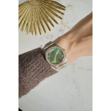 Oqqo Myra Çift Tarih Göstergeli Yeşil Kadran Gold Gümüş Kordon  Kadın Kol Saati