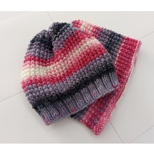 SolidBakkal El Örgüsü Renkli Bere ve Boyunluk