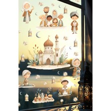 Msticker Ramazan Temalı Çift Taraflı Cam Sticker Seti – Çocuklar Için Sevimli Islami Figürler & Cami Tasarımları