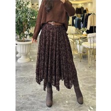 Madame Melek Flok Baskılı Asimetrik Astarlı Bel Lastikli Etek