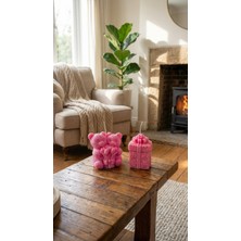 Raw Home Anneler Günü Hediyesi Pembe Çilek Kokulu 2’li %100 Soya Wax Mum Seti – Ayıcık & Hediye Kutusu - Hediyelik