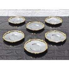 Atabey Home Metal 6'lı Çay Tabağı & Döküm Gül Çerçeveli Gümüş-Gold 5.5 cm Iç Bardak Çapı - 12 cm Genel Çap