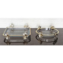Atabey Home Ikili Büyük Borcam Set Dikdörtgen 42CM ve Oval 38 cm Kelebek Gold Standlı