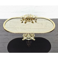 Atabey Home Bronz Ayna Küçük Kayık Sunumluk Döküm Gold Çerçeveli ve Kare Ayaklı 30 cm