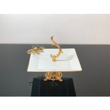 Atabey Home Ayaklı Porselen Sunumluk Kulplu Siyah Çiçek 25 cm Kare