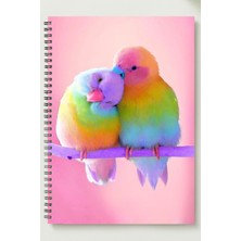 Black-One Sevgililer Günü (Çift Papağan Temalı ) A5 Metal Spiralli Çizgisiz Kalın Bristol Kapak Çift Pap. Tema