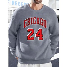 Chicago Number 24 Letter Baskılı Erkek Kazakları Rahat Sokak Modası Polar Sweatshirt Yuvarlak