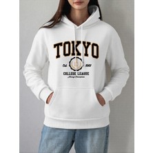Tokyo Kolej Ligi Baskılar Hoodie Kadın Kış Polar Sıcak Kazak Temelleri Cep Kazak Rahat Rahat