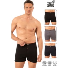Özkan Underwear Özkan 0041 3'lü Paket Erkek Karışık Renk Şardonlu Pamuklu Düğmeli Penye Boxer