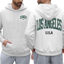 Los Angeles Abd Mektup Baskılı Erkek Kapüşonlu Üstleri Büyük Beden Rahat Kapüşonlu Cepli Pola