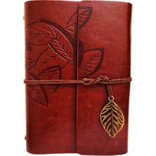  yaprak desenli kahverengi deri defter