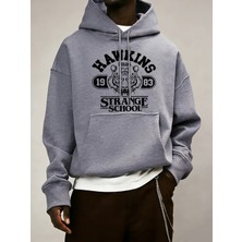 Strange School 1983 Baskılı Erkek Günlük Giyim Modası Bol Kapüşonlu Üstler Her Şeyle Uyumlu S