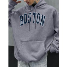 Boston Mektup Logo Tasarımı Erkekler Hoody Sonbahar Polar Kapüşonlular Hip Hop Büyük Boy Soka
