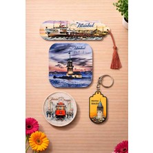 Upeka Istanbul Temalı Özel Seri Kitap Ayracı Anahtarlık Metal ve Kare Magnet Hediyelik Set