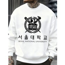 Seul Ulusal Üniversitesi Desen Erkekler Kazak Polar Sonbahar Sokak Şıklığı Bisiklet Yaka Büyü