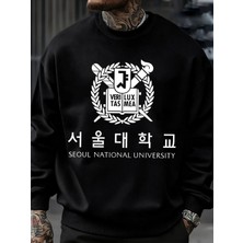 Seul Ulusal Üniversitesi Desen Erkekler Kazak Polar Sonbahar Sokak Şıklığı Bisiklet Yaka Büyü