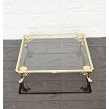 Atabey Home Cam Büyük Kare Servis Tabağı-Sunumluk-Söz Tepsisi-Sunum Tepsisi-Döküm Gold Çerçeve ve 4 Ayaklı 27CM
