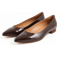 Ne&Ve Shoes Kahve Rugan Sivri Burun Kadın Şık ve Rahat Günlük Babet