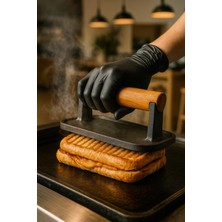 Armağan Baklava Desenli Döküm Demir Et Mühürleme & Burger Pres, Piknik Tost Uyumlu, Ahşap Sap