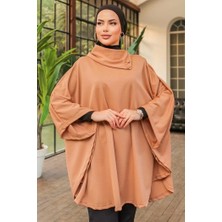 Efe Avm Düğme Detaylı Şık Tasarımlı Bej Şal Yaka Panço ( Lisinya )