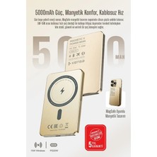 Kensa Magsafe Uyumlu Manyetik Kablosuz Power Bank 5000 Mah Pd 20W Metal Gövde Gold