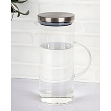 Cos Metal Kapaklı Yuvarlak Cam Sürahi 1500 ml | Paslanmaz Çelik Kapaklı, Sızdırmaz, Soğuk Içecek Sürahisi