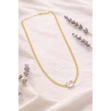 Nora VIP14 K Zarif Kare Taşlı Altın Zincir Kolye Gold