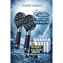 Aqua Sara 2 Adet 6 Fonksiyonlu Filtreli Duş Başlığı (10ADET Yedek Filtre)| Su Arıtmalı, Klor ve Kireç Önleyici, Yüksek Basınçlı