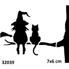 Airbrush Tattoo Cadı ve Kedisi Yapışkanlı Stencil Süsleme ve Boyama Kalıbı Stencil Kalıp