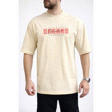 Caddekombin Erkek Follow Your Dreams Yazı Baskılı Bisiklet Yaka Bej T-Shirt