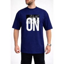 Caddekombin Erkek Doğa Temalı On Yazı Baskılı Bisiklet Yaka Lacivert T-Shirt