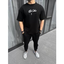ModaSize Unisex Baskılı Oversize T-Shirt - Siyah