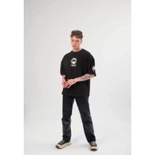 ModaSize Unisex Bisiklet Yaka Baskılı Oversize T-Shirt - Siyah