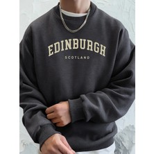 Edinburgh Scotlano Mektup Baskıları Gevşek Polar Kapüşonlular Erkek Cep Bisiklet Yaka Eşofman
