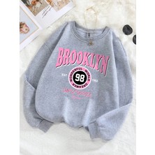 Brooklyn Dünya Hayalperest Kazak Kadın Mektup Baskılı Kapüşonlu Svetşört Polar Sıcak Crewneck