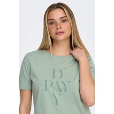 Only Kadın Bisiklet Yaka Grafik Baskılı Tişört - Happy