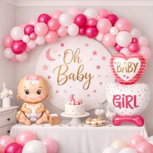 Kız Çocuklar Için Baby Shower Konseptli Pembe  Renk Mini Yeni Doğan Kutlama  Parti Seti Süsü