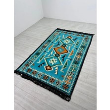 Bakırözü Home Pamuk Polyester Karışımlı Modern Otantik Kilim - Anadolu Turkuaz Modeli Yıkanabilir Kilim