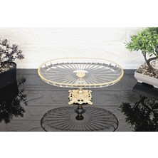 Atabey Home Paşabahçe Elegance Çizgili Gold Döküm Ayaklı Sunum Tabak Oval & Servis Tabağı 27CM