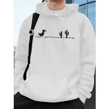 Dinozorlar Kaktüs Üzerinde Baskı Erkek Kazak Kış Polar Sıcak Kapüşonlular Kore Gevşek Cep Kaz