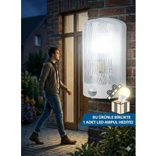 Işıldar Sensörlü Duvar Apliği E27 Duylu Dış Mekan Uyumlu Beyaz LED Ampul Hediyeli